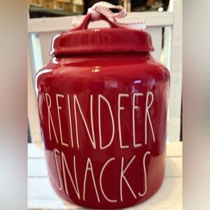 Rae Dunn Red Reindeer Snacks Canister